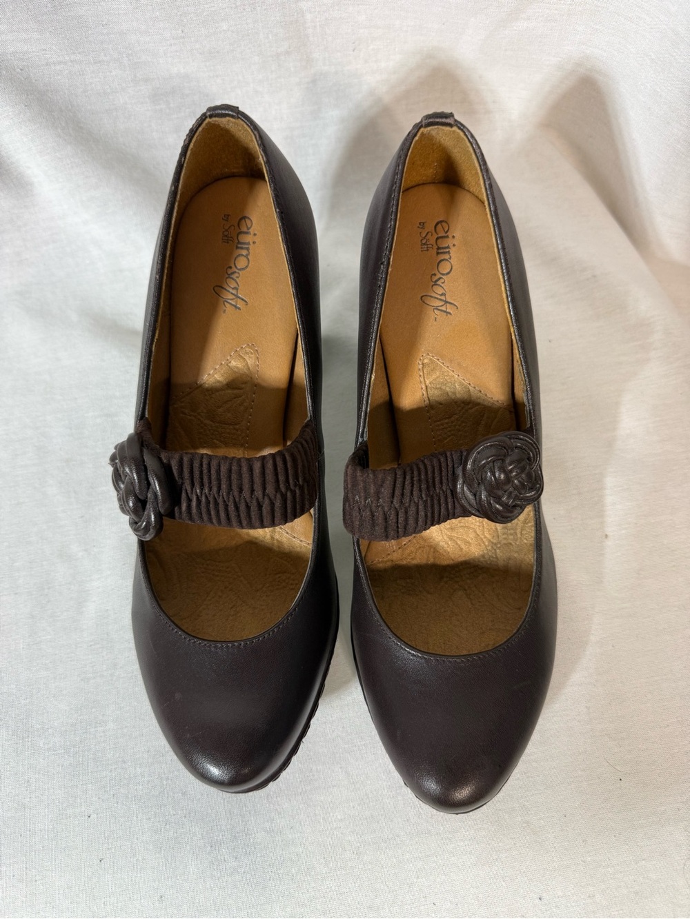 EuroSoft Women’s Dark Brown Mary Jane Flats with Decorative Strap